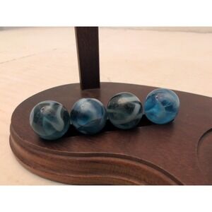Lot Of 4 Vintage Blue White Swirl Swirls Marbles 5/8"